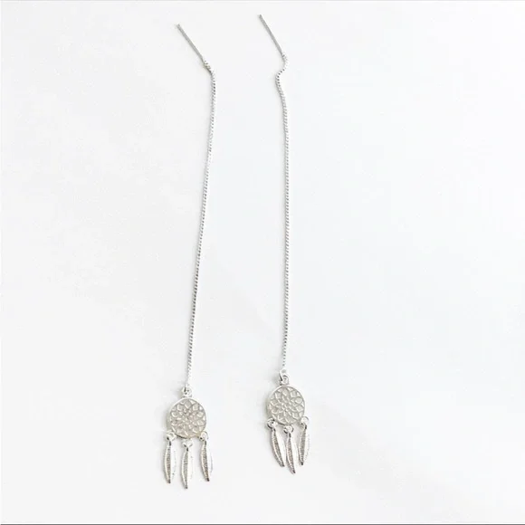 🆕 Gorgeous Dainty .925 Sterling Sikver Dream Catcher w/Fringe Drop Earrings NWT - Picture 2 of 14